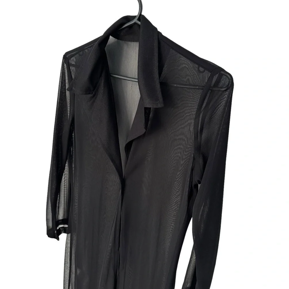 WOMEN'S SHEER BLACK CHIFFON LIGHTWEIGHT MAXI DUSTER KIMONO CARDIGAN - SIZE  US S - Picture 2 of 4
